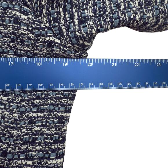 Ann Taylor 10P Boucle Blue White Tweed Lined Jacket Fringe Work Career Casual - Picture 6 of 8